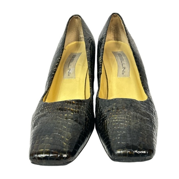 Bellini Marta Square Toe Heels Embossed Croc Patent Leather Brown Green size 11 - Picture 4 of 16